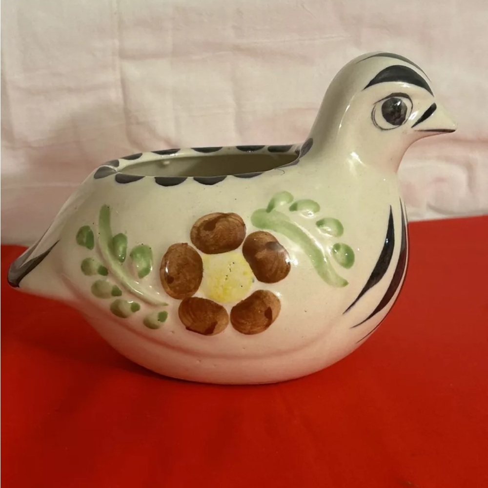 Vintage Mexico Tonala Style Ceramic Bird Planter Hand-painted